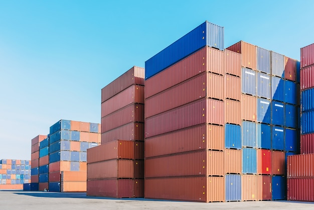 Industrial port with containers box for logistic with clear blue sky