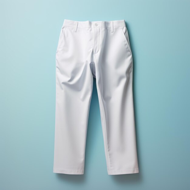 Industrial Precision White Pant Hanging On Blue Background