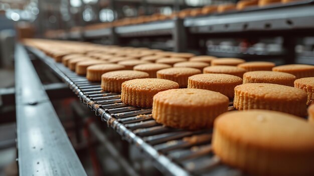 Photo an industrial production lines conveyor belt prepares biscuits in parallel and space generative ai