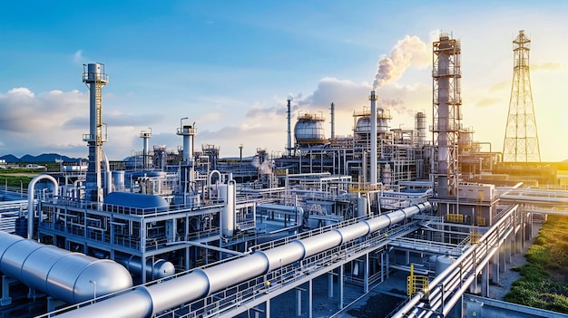 Industrial refinery under the night sky showcasing the complex infrastructure of chemical engineering