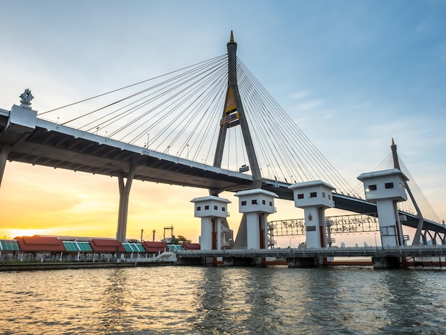 Industrial ring bridges Thai word mean named 'Bhumiphol' cross Chaophraya river in Bangkok