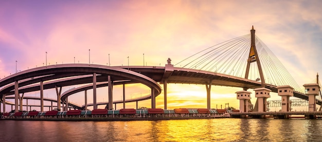 Industrial ring bridges Thai word mean named 'Bhumiphol' cross Chaophraya river in Bangkok