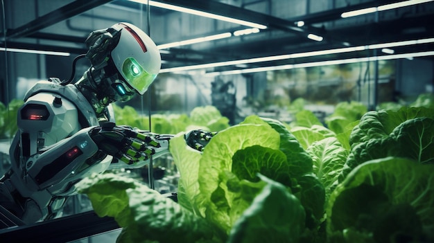 Industrial robot agricultural farming hand concept control greenhouse plant technology machinery