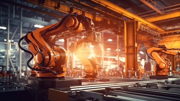 Industrial robots in a factory