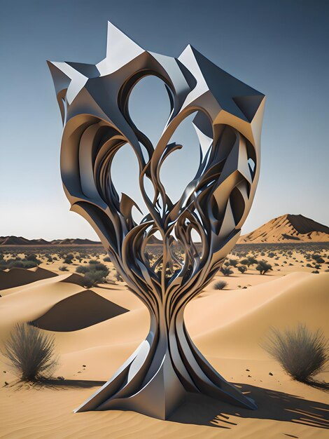 Foto scultura industriale nel deserto ai generativa