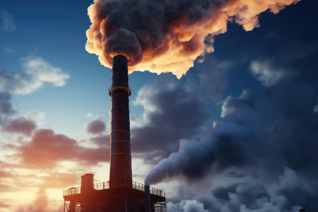 An industrial smokestack releases pollutants into the air illustrating the consequences of unchecked industrialization