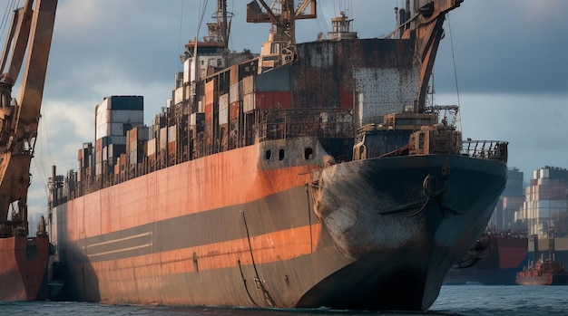 Industrial Symphony Port Loading of Scrap Metal onto a Barge