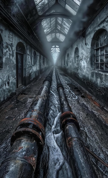 Industrial Tunnel With Pipes