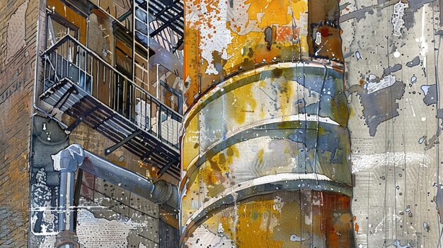 Industrial Urban Landscape Watercolor