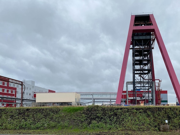 Industrial view at oil refinery plant form industry zone with cloudy sky