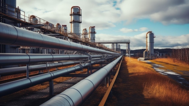 Industrial view at oil refinery plant pipe line