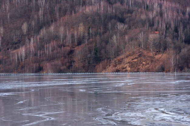 Industrial waste lake grey mud pollution lake with mining gold and copper residuals