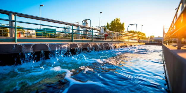 Industrial wastewater treatment plant purifying water before it is discharged