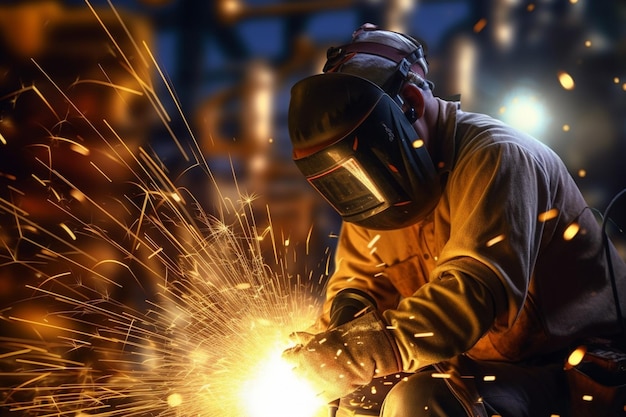 Industrial welder at work with sparks coming out with Generative AI