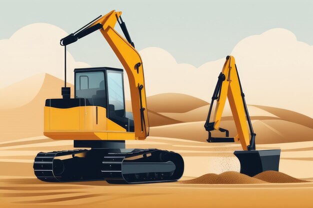 Industrial Worker Operating Excavator Loader in Sand