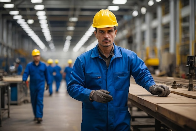 Photo industrial worker working in factory