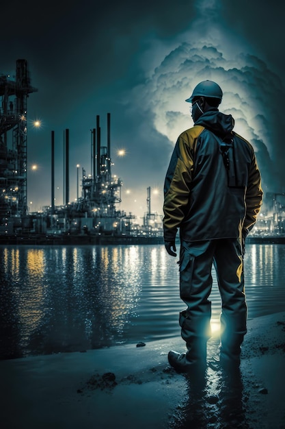 Industrial workers in the oil industru