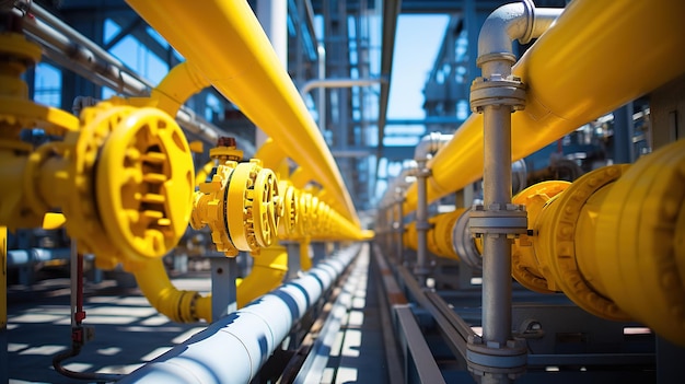 Промышленная зона Стальные трубопроводы и клапаны на нефтеперерабатывающем заводе