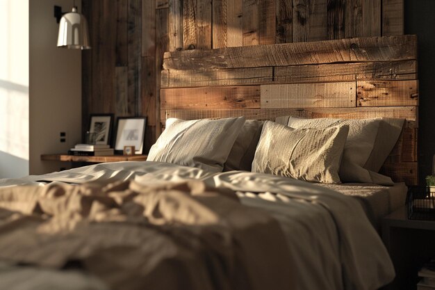 Industrialchic bedroom with reclaimed wood headboa