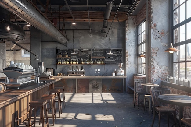 Industrialchic coffee shop with exposed ductwork o