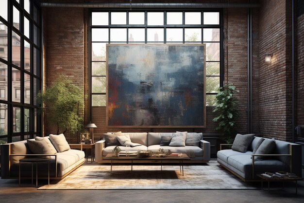 IndustrialChic Interior Exposed Brick and Artistic Flair Created with Generative AI