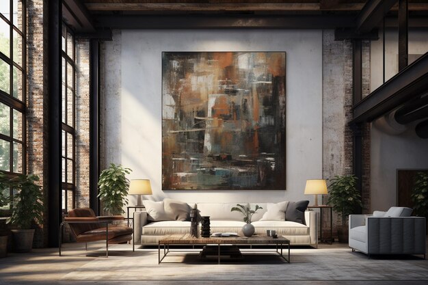 IndustrialChic Interior Exposed Brick and Artistic Flair Created with Generative AI