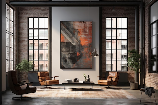 IndustrialChic Interior Exposed Brick en Artistic Flair gecreëerd met Generative AI