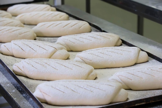 Industrieel brood bakken. Half-klaar brood