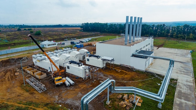 Industrieel constructiegebouw Enorme fabrieksluchtfoto