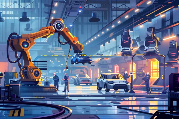 Industrieel interieur van een moderne auto assembly li generative ai