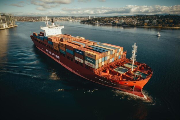 Foto industrieel schip in de haven cargo container transport op water