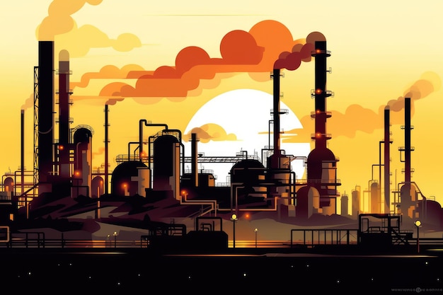 Industriële fabrieken silhouet achtergrond Emissies van fabrieken Generatieve AI