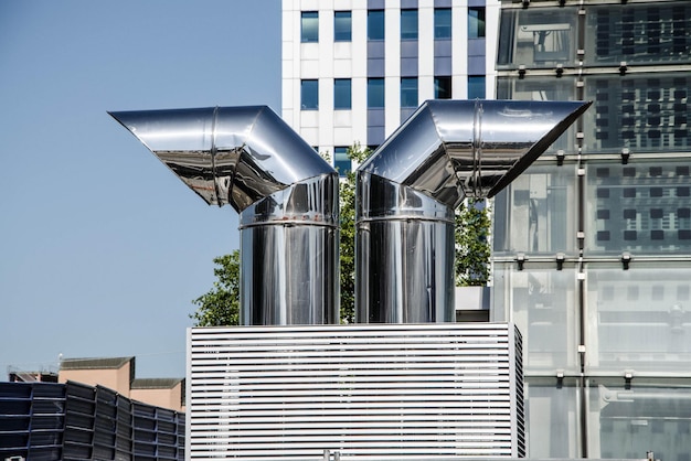 Industriële gebouwen en schoorstenen