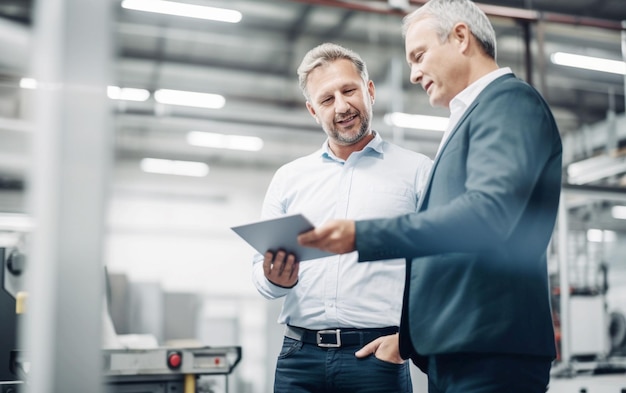 Industriële gesprekken Mannelijke professionals met tablet