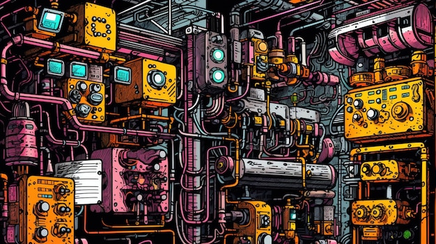 Industriële IoT-systemen in de productie Fantasieconcept Illustratie schilderij