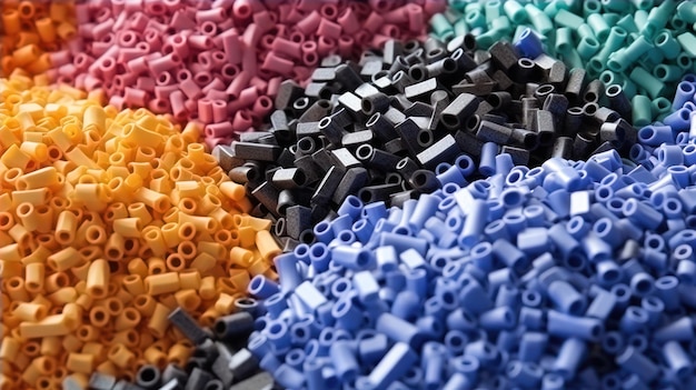 Foto industriële kunststofpellets met verschillende kleuren voor het vormen