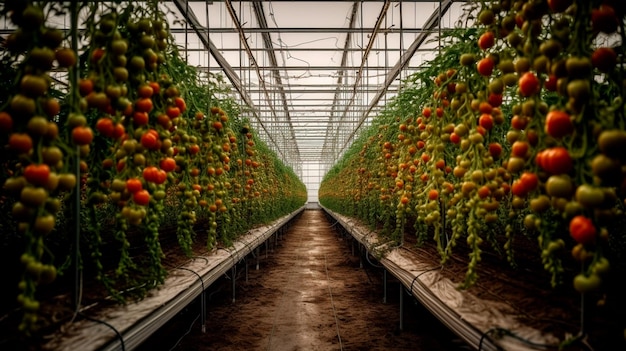 Industriële moderne 40 kas om tomaten te kweken met robots drone Concept technologische innovaties landbouw Generatieve AI