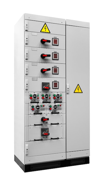 Industriële voeding besturingseenheid elektrische voeding doos geïsoleerd op witte achtergrond