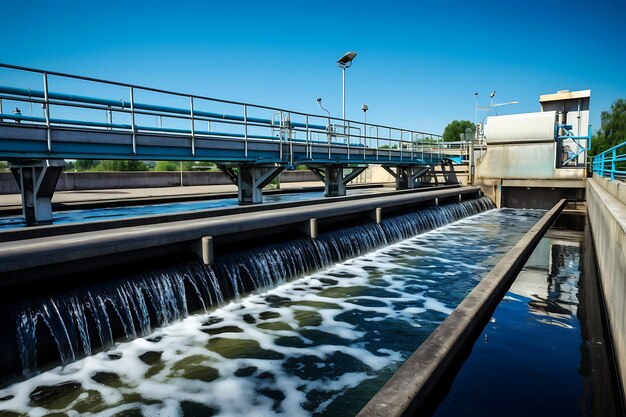 Foto industriële zone staalleidingen en kleppen op blauwe achtergrond