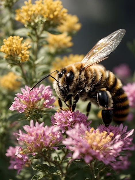 Industrious Bee in CloseUp Seeking Pollen