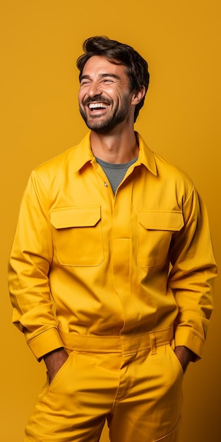 Industrious Factory Worker on Solid Yellow Background