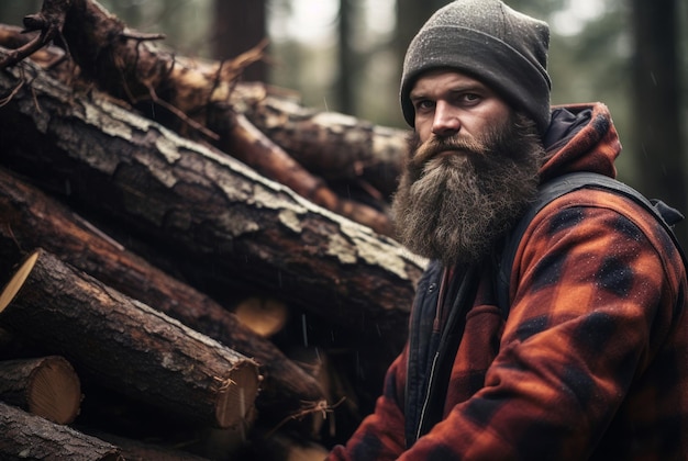 Photo industrious lumberjack person forest generate ai