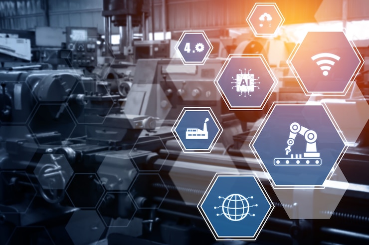 Photo industry 4.0 technology concept - smart factory for fourth industrial revolution