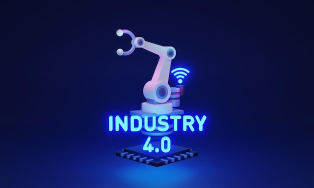 스마트하고 자동화된 제조 3D 일러스트레이션 개념으로서의 Industry 40