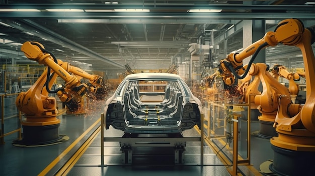 40 Концепция автоматизированной сборочной линии робототехники Производство высокотехнологичных экологически чистых энергетических электромобилей на автомобильном заводе