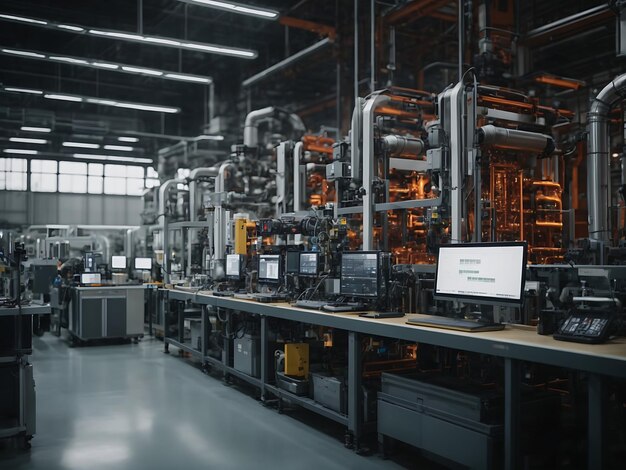 Industry 40 smart factory interior showcases iiot machines efficient workstations and automated