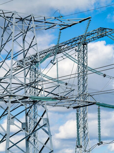 Industry of electrical distribution high voltage power\
transmission towers