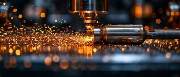 Photo industry finishing steel surface with flying sparks on lathe grinder