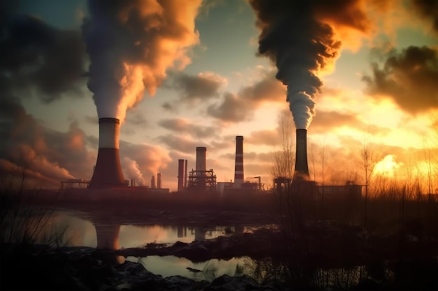 Промышленность металлургический завод рассвет дым смог выбросы плохая экология аэрофотосъемка