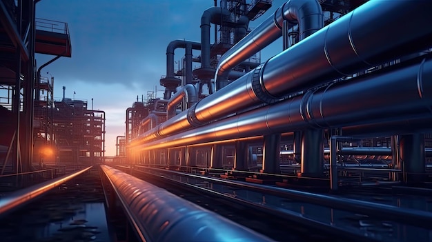 Industry pipeline transport petrochemical gas and oil processing equipment steel pipes plant Generative Ai